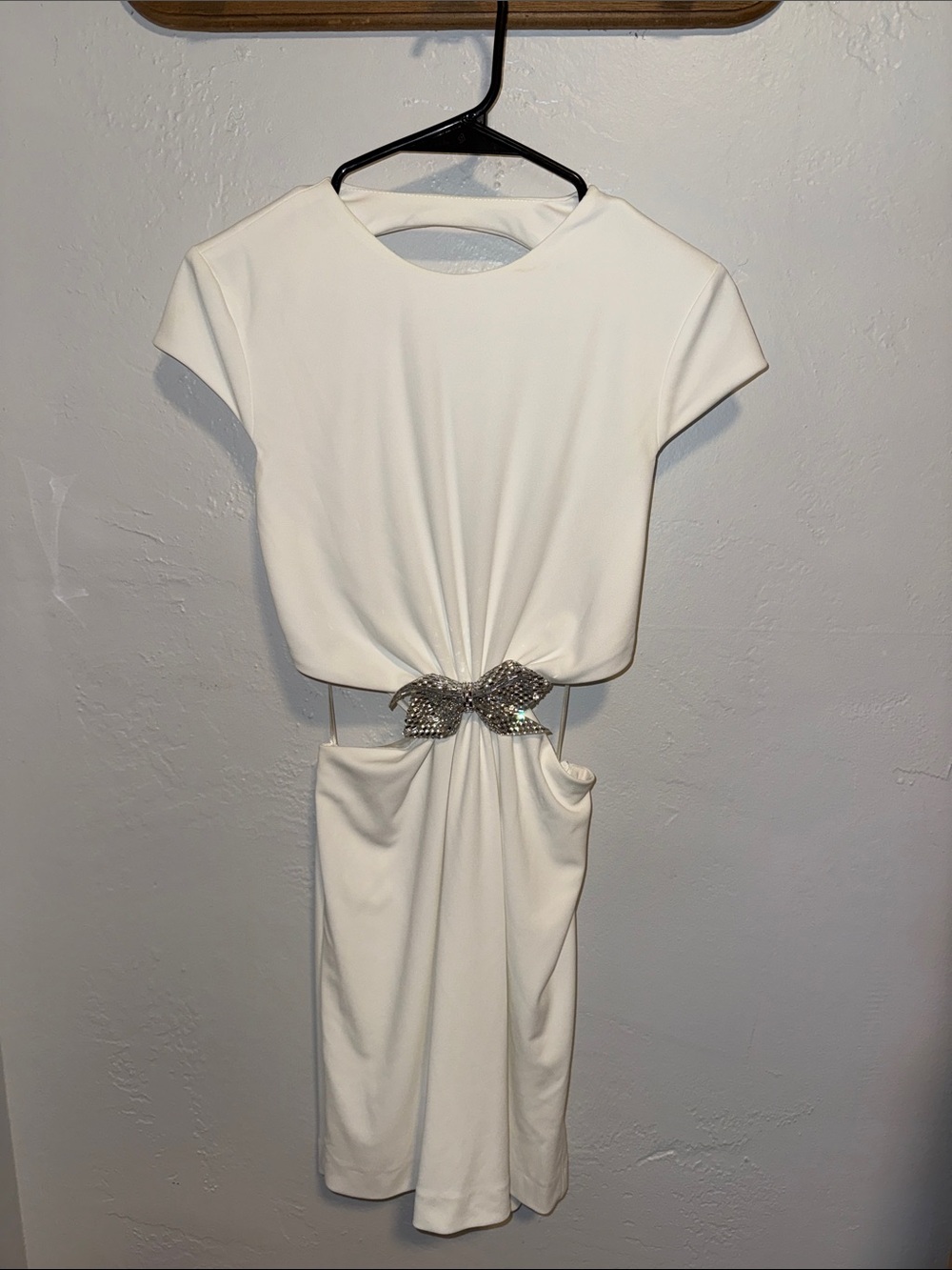 Zara White Midi Dress with Jeweled Waist Cutout